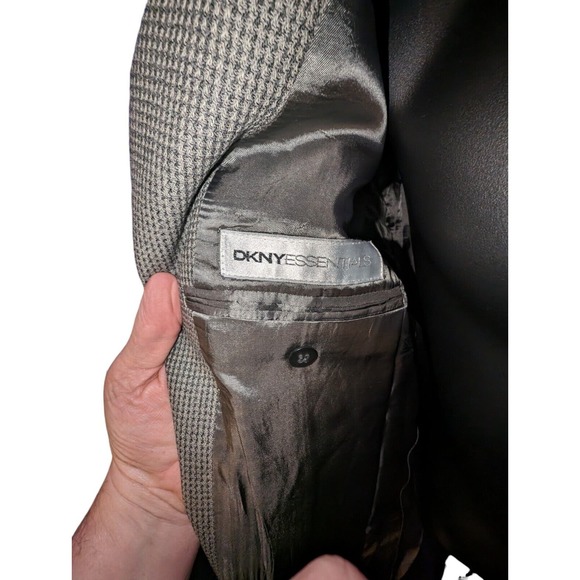 DKNY Sport Coat Mens Size L Wool Beige Houndstooth 3 Btn Single Vented Blazer - Picture 5 of 8